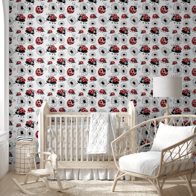 Papier Peint Coccinelles Et Fleurs Fantaisistes Petits (Enfants)