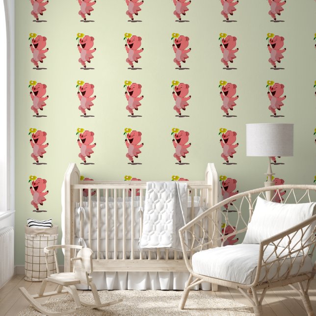 Papier Peint Cochon Heureux avec Fleur Drôle (Enfants)