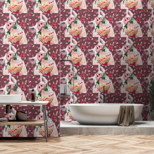 Papier Peint Cochon romantique avec Rose drôle