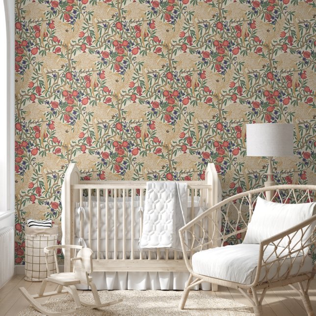 Papier Peint Cockatoo and Pomegranate in vanilla beige  (Enfants)