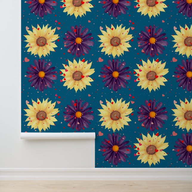 Papier Peint Cœur de tournesol romantique texturé sarcelle (Application)