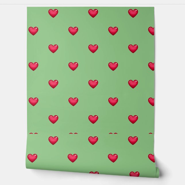 Papier Peint Coeur rouge vert Peel and Stick | Moderne (Déroulement)