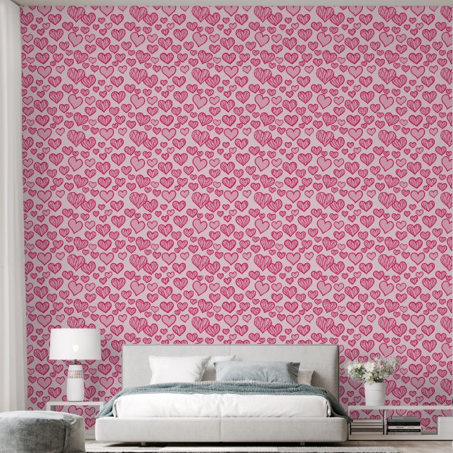 Papier Peint Coeur volant rose (Chambre à coucher)