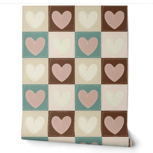 Papier Peint Cœurs à Damier Grille (Déroulement)