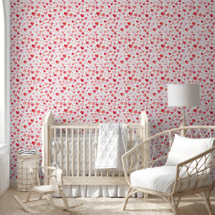 Papier Peint Coeurs d'aquarelle rouge et rose