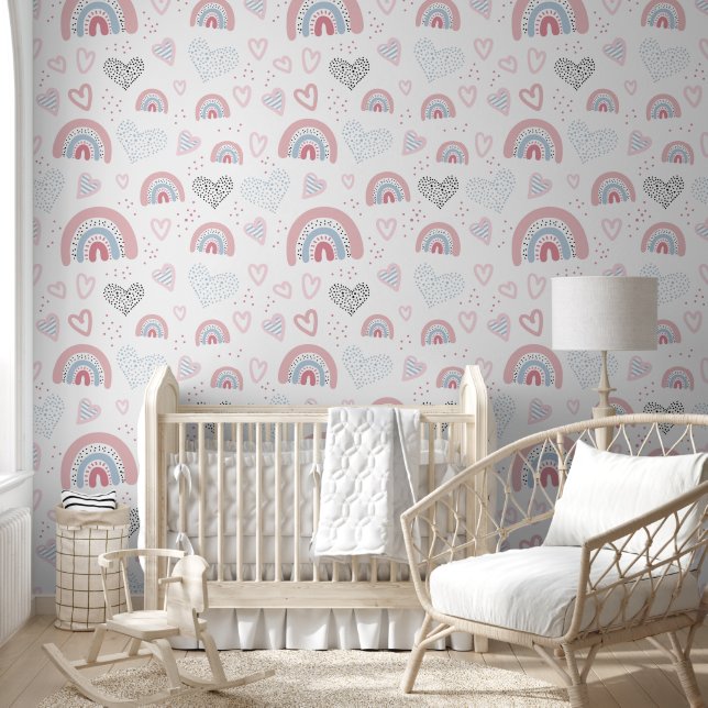 Papier Peint Coeurs et Rainbows Baby Nursery (Enfants)