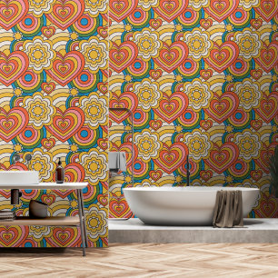 Papier Peint Cœurs Hippies BoHo et Motifs Tourbillonnants