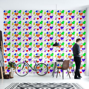 Papier Peint Coeurs lumineux Couleurs arc-en-ciel