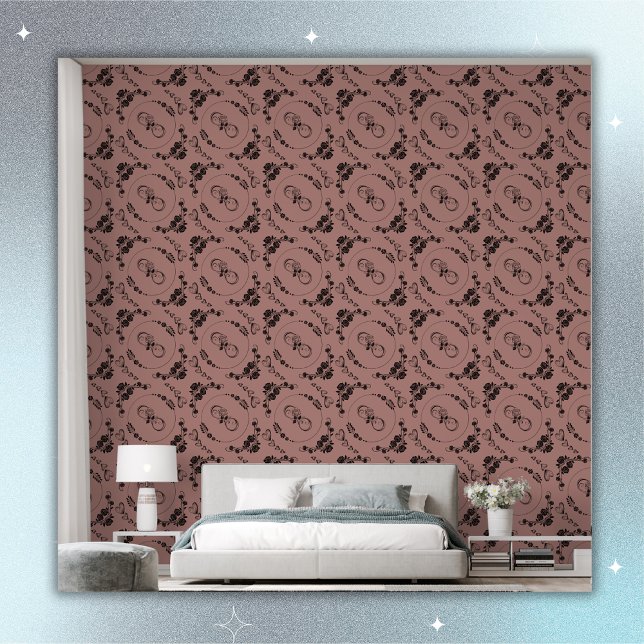 Papier Peint Coeurs noirs simples, Floral, Infinité sur prune | (Créateur téléchargé)