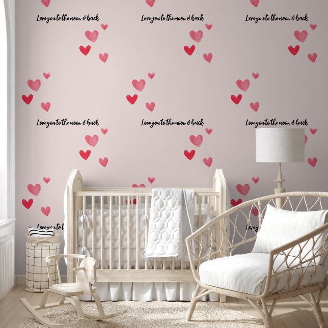 Papier Peint Coeurs roses et bleus Vous aiment (Enfants)