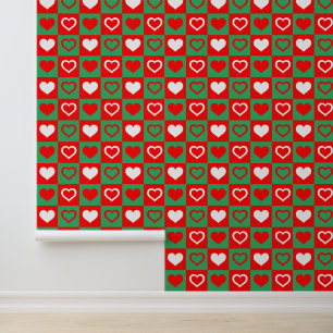 Papier Peint Coeurs rouges verts et blancs Vérifier Noël Motif