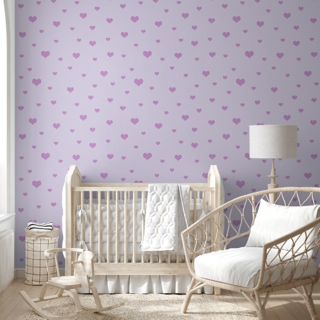 Papier Peint Coeurs violets éparpillés sur couleur Lilac clair (Enfants)