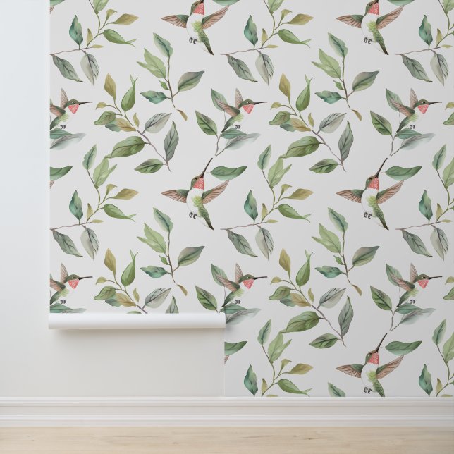 Papier Peint Colibris Aquarelle Vignes (Application)