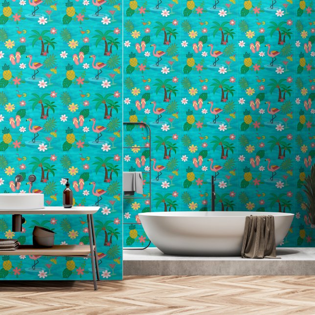 Papier Peint Collage tropical (Salle de bain)