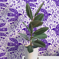 Colombes et fleurs Art d'oiseau violet et blanc