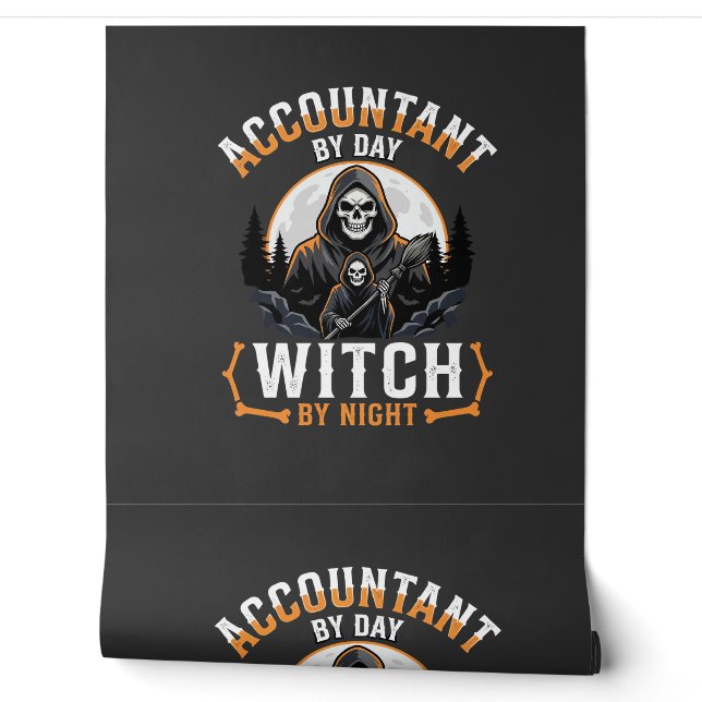 Papier Peint Comptable Halloween le jour Sorcière la nuit Desig (Déroulement)