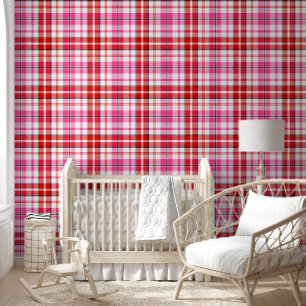 Papier Peint Conception à carreaux tartan blanc rouge rose 