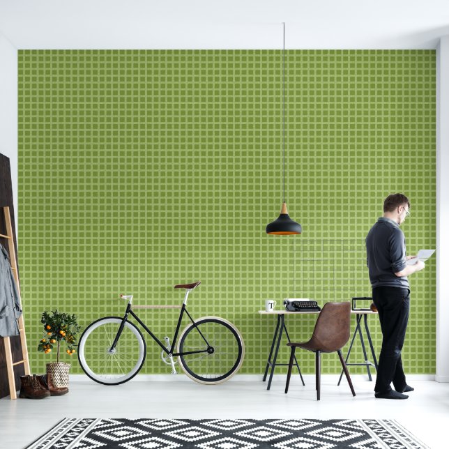 Papier Peint Conception abstraite rétro en style plaid vert. (Salon)