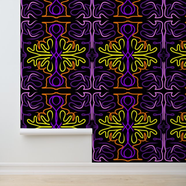 Papier Peint Conception Abstraite violet, jaune, orange et rose (Application)