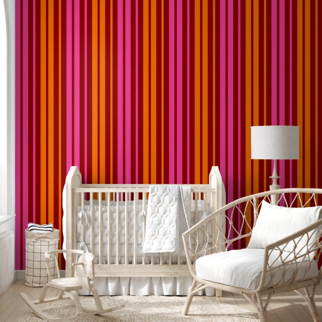 Papier Peint Conception de bandes verticales orange rose rouge  (Enfants)