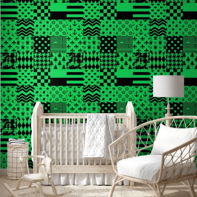 Papier Peint Conception de maquette Motif mixte en noir vert (Créateur téléchargé)