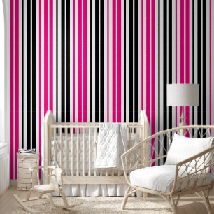 Papier Peint Conception de motif à rayures roses noires et blan
