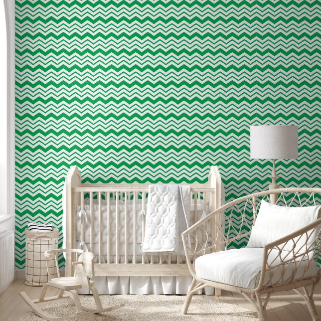 Papier Peint Conception de motif en chevron zigzag blanc vert  (Enfants)