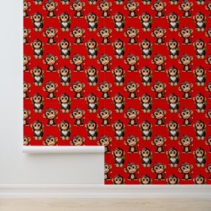 Papier Peint Conception de motif singe rouge