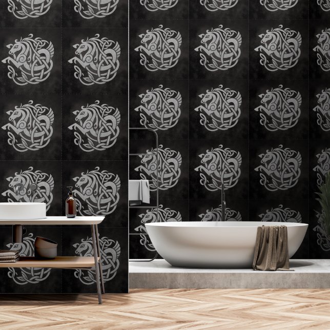 Papier Peint Conception de nœud de cheval mythique nordique (Salle de bain)