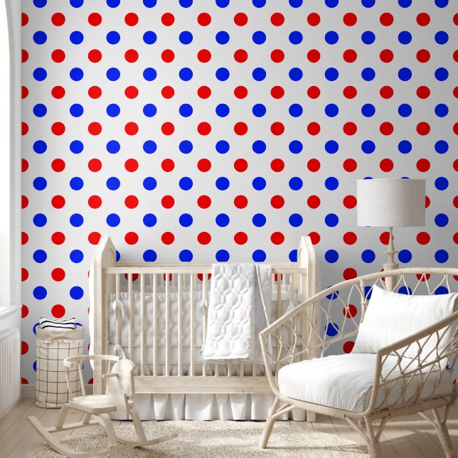 Papier Peint Conception de points polka blancs rouges bleus  (Enfants)