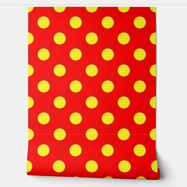 Papier Peint Conception de pois rouges jaunes  (Déroulement)