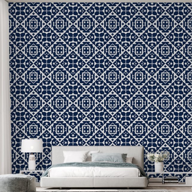 Papier Peint Conception géométrique bleue abstraite (Chambre à coucher)