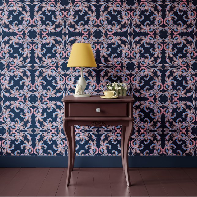 Papier Peint Conception ornementale baroque bleu de minuit (Créateur téléchargé)