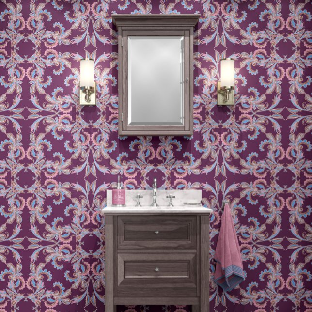 Papier Peint Conception ornementale baroque violet foncé (Créateur téléchargé)