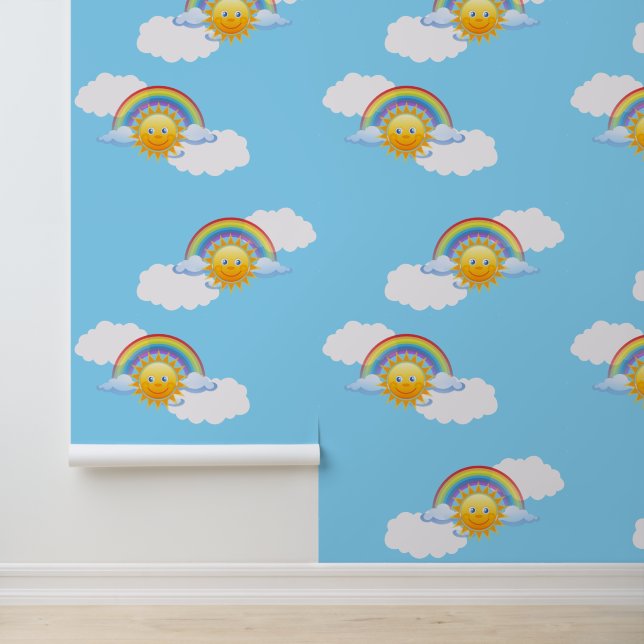 Papier Peint Conception Sun, Nuages et Arcs-en-ciel (Application)