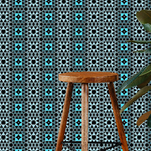 Papier Peint Contemporain Chic gris noir Turquoise géométrique
