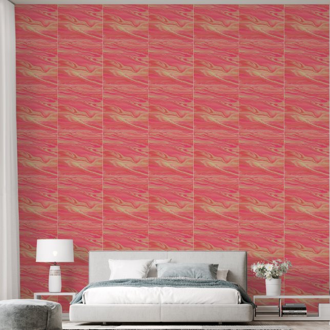 Papier Peint Contemporain Moderne Jaune Rose  (Chambre à coucher)