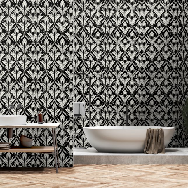 Papier Peint Contraste noir et blanc cassé (Salle de bain)