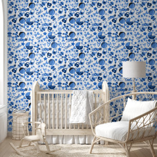 Papier Peint cool bleu Baby boy Nursery Motif élégant