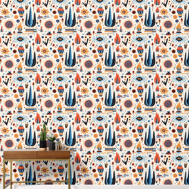 Papier Peint Cool Boho Sud-Ouest motif carrelé (Couloir)
