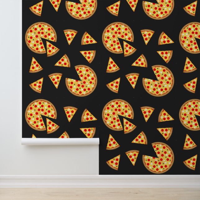 Papier Peint Cool plaisir pizza pepperoni et tranches motif gri (Application)