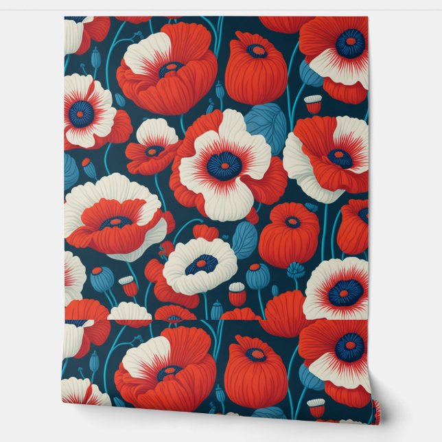 Papier Peint Coquelicot Rouge Vibrant  (Déroulement)