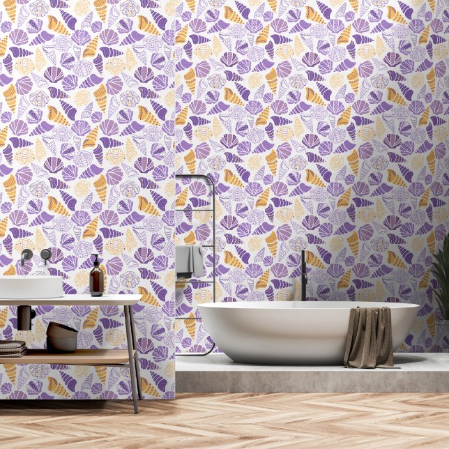 Papier Peint Coques de mer Purple et or (Salle de bain)