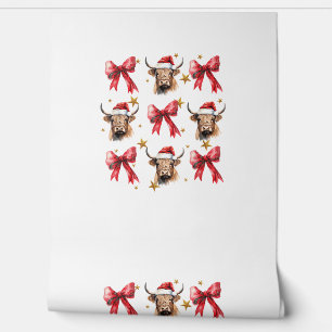 Papier Peint Coquette Bow Noël Highland Cow Père Noël Cute Xma