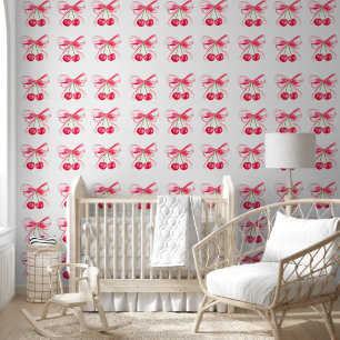 Papier Peint Coquette Preppy Pink Bow Cherries Baby Girl Kids