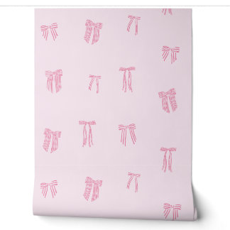 Papier Peint Coquette rayée Bows rose sur rose clair