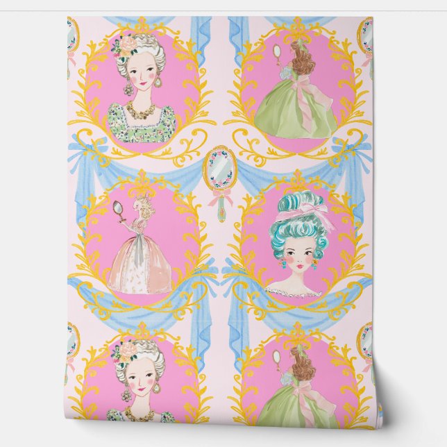 Papier Peint Coquette Rococo encadrée Marie Antoinette (Déroulement)