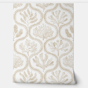 Papier Peint Corail beige sable et algue Ogee Neutre Côté 