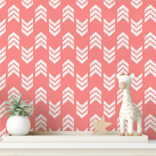 Papier Peint Corail Et Blanc Flèches De Chevron Moderne Texturé