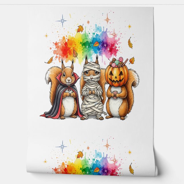 Papier Peint Costume mignons écureuils d'Halloween (Déroulement)